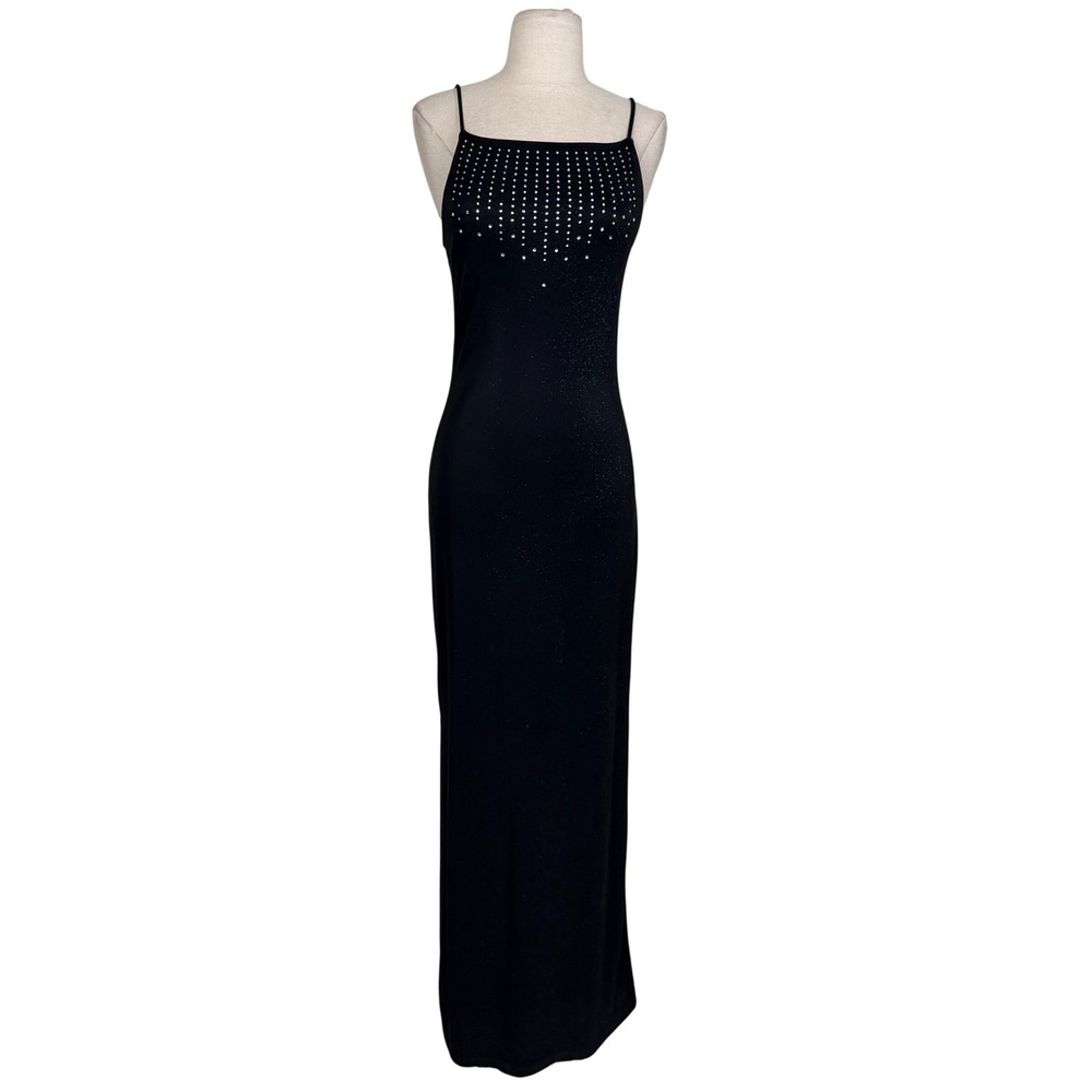 Vtg 90s Y2K Candy Rocket Maxi Dress Sz S Black Glitter Slinky Whimsigoth‎ Fairy